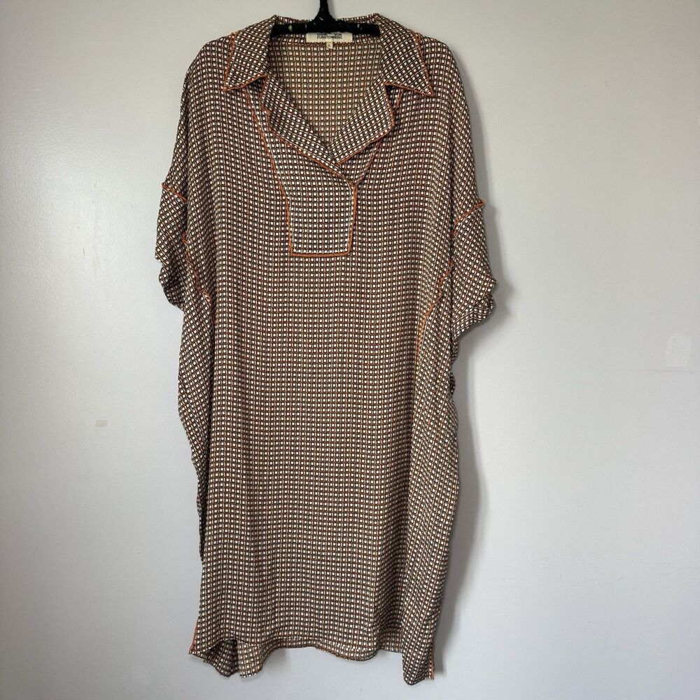 Vintage Diane von Furstenberg Silk Geometric Print Collared Sleeveless Dress XL